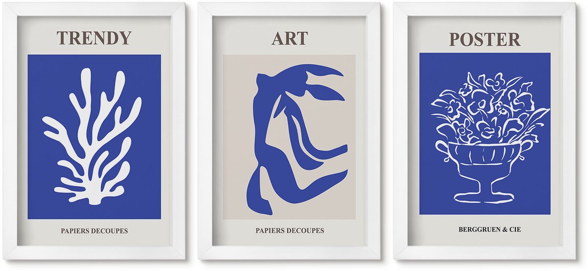 Wallfluent 3-Delige Schilderij Set - Abstracte Kunstposters Van Henri Matisse - 20 x 30 - Schilderijen Set - Wanddecoratie - Woonkamer - Stijlvolle Muurdecoratie