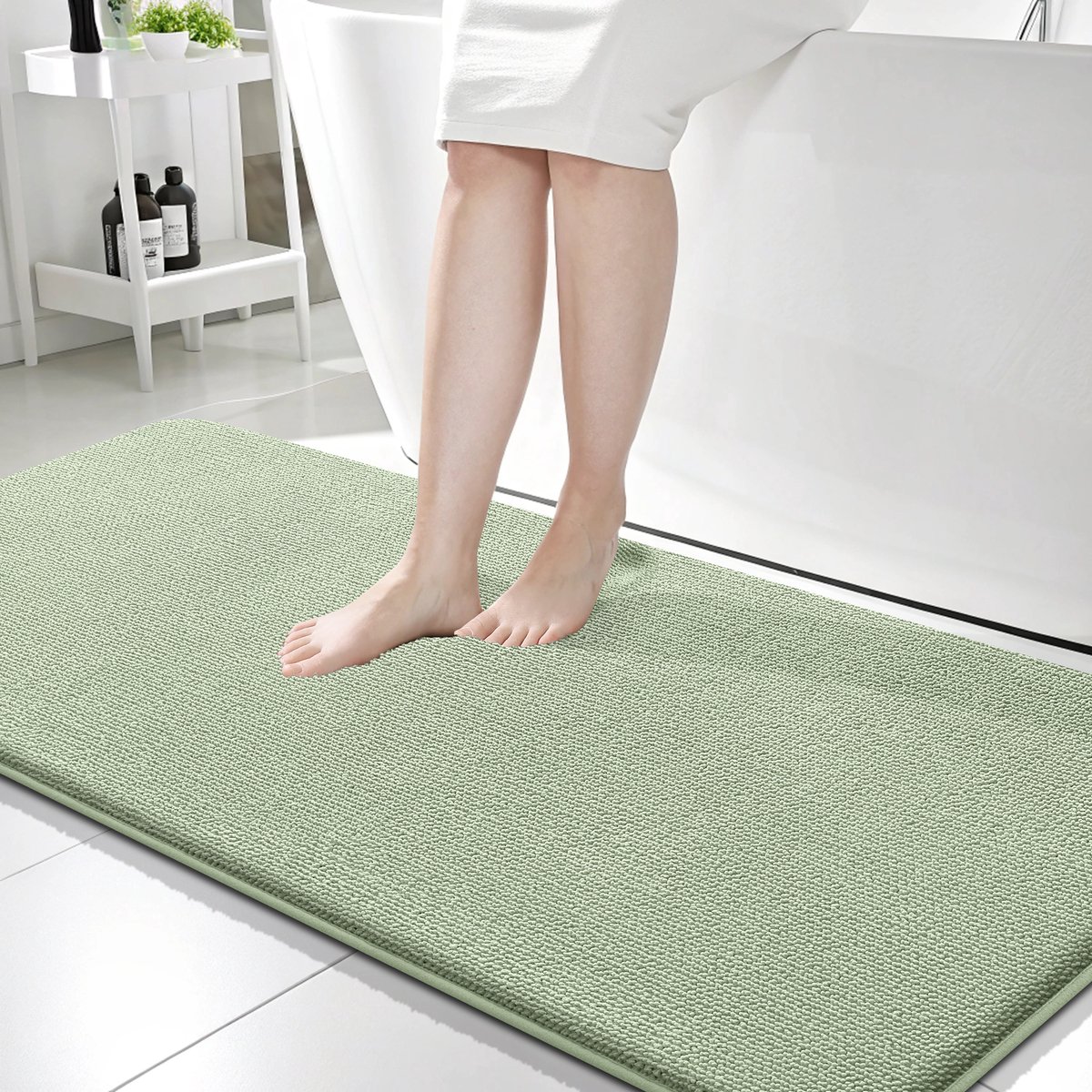 Olanly Badmat Antislip – Dikke Geheugenschuim Douchemat – Badmat Badkamer – Sneldrogend Vloermat – Grasgroen – 61X150cm