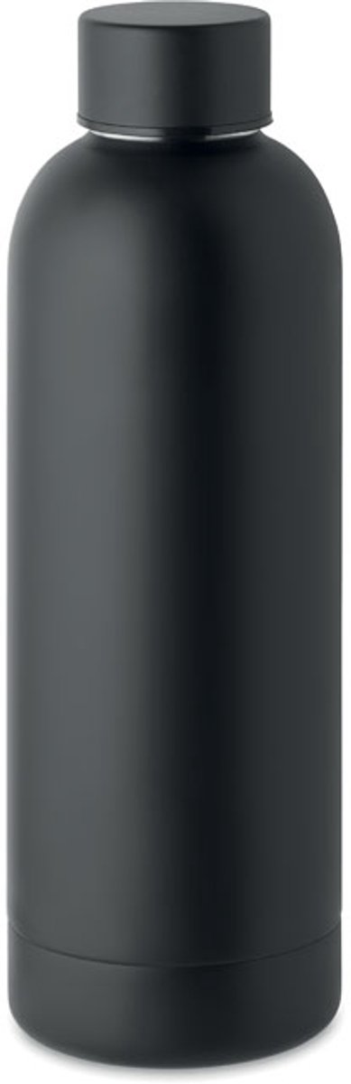 Dubbelwandige isolerende vacuümfles van gerecycled roestvrij staal. Inhoud 500 ml. Lekvrij. Zwart