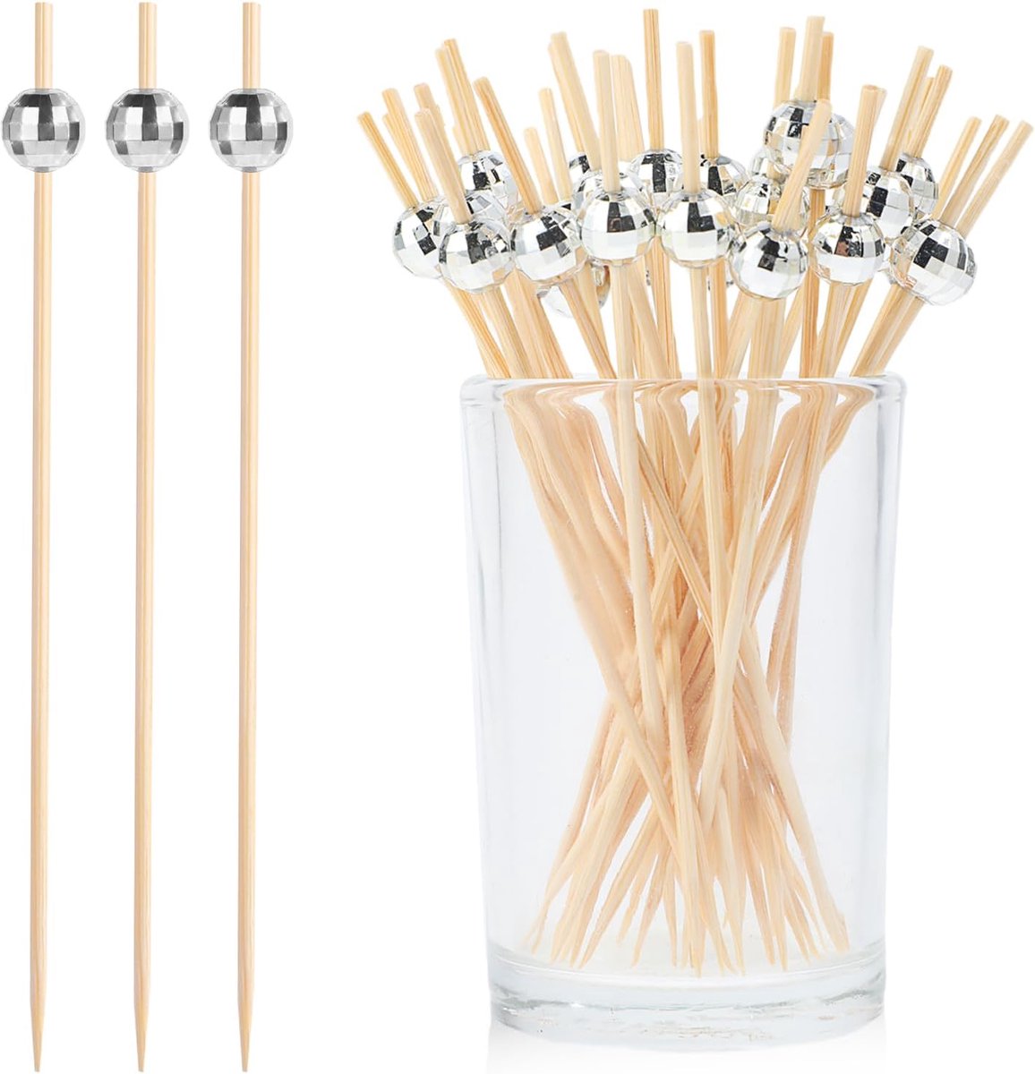 Pack of 100 Cocktail Picks, 4.7 Inch Disco Ball Decorative Appetizer Toothpicks for Appetizers, Silver Cocktail - ShopVlot