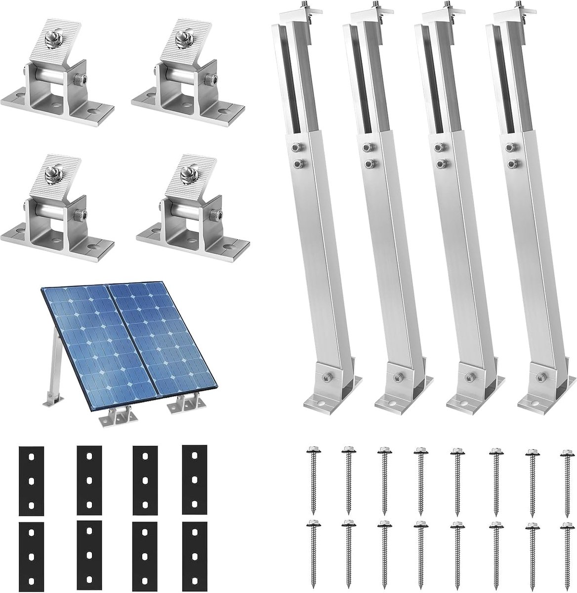 1 Set Solar Panel Mount PV Flat Roof 15°-30° Aluminium Holder Balcony Power Station Mounting Kit 36-70 cm Individually - ShopVlot