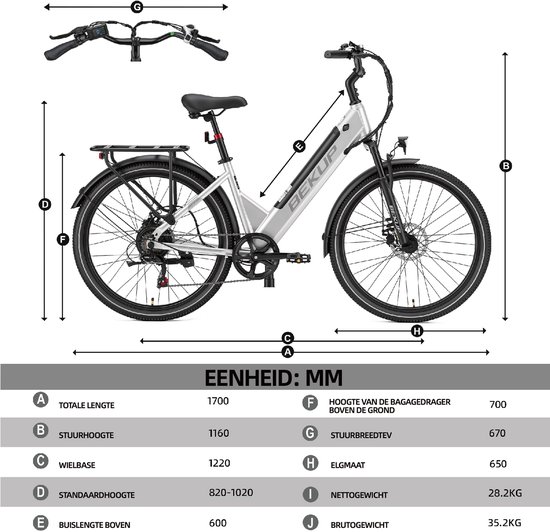 Bekup V1 Elektrische Fiets - 26" Banden - 250W Motor - 36V14.5AH Accu -Actieradius Tot 75 Km - Shimano 7 Versnellingen - Mechanische Schijfremmen - Zilver — afbeelding 3