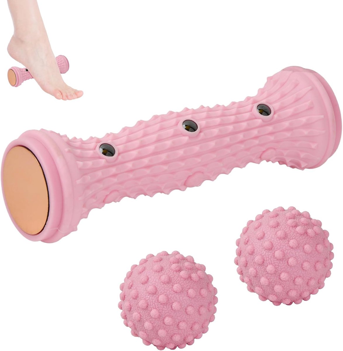 Voetmassagerol, stressvermindering, voetmassageapparaat, plantaire fasciitis-roller + 2 plantaire fasciitis-ballen - ShopVlot