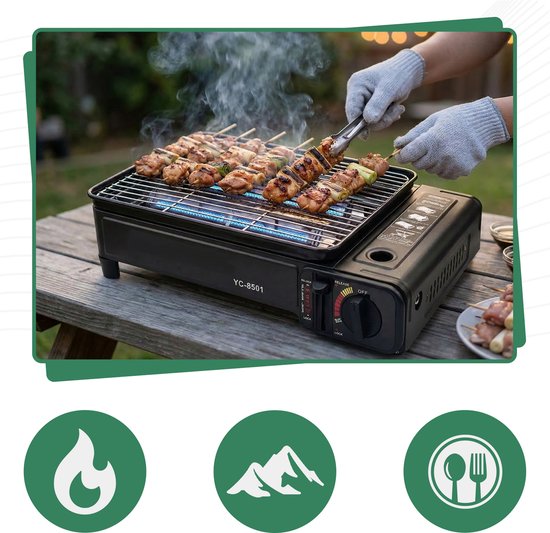 Gasbarbecue voor camping - draagbaar 2-in-1 - gascartouche/gasfles - met grillplaat en koffer — afbeelding 2