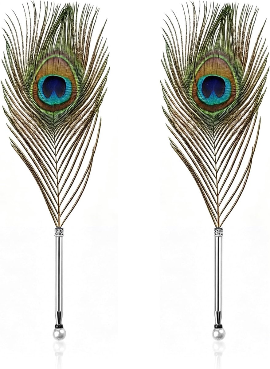 2 stuks balpennen met pauwenveermotief, elegante bureaupen, zwarte vulling, kantooraccessoire voor studenten en als - ShopVlot