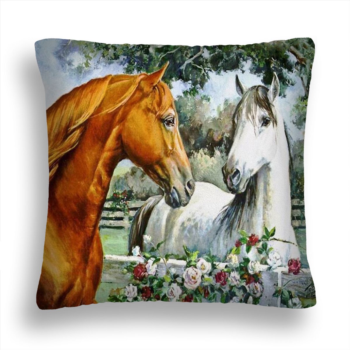Decoratieve Kussenhoes met Paardenmotief - 40x40 cm