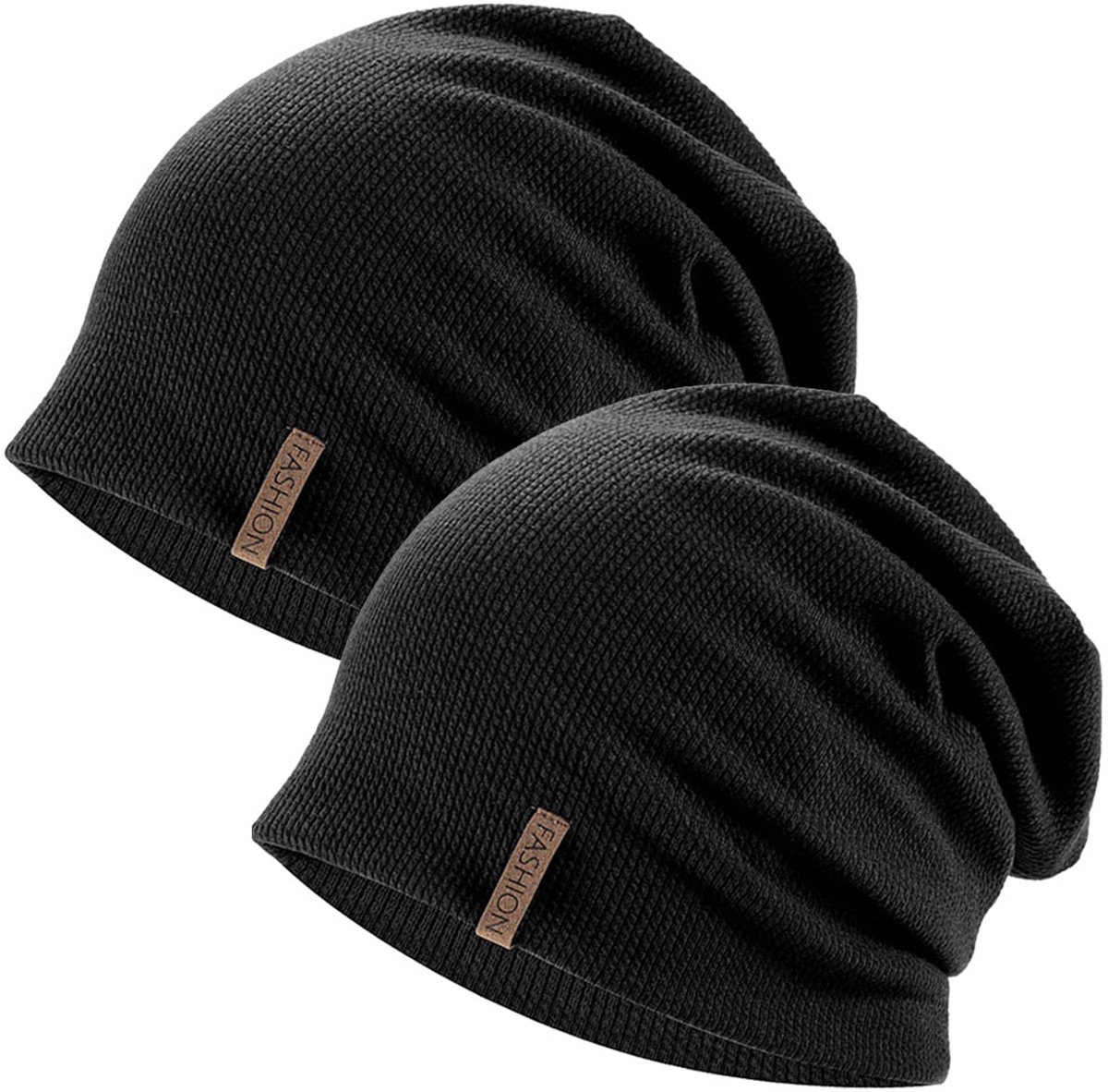 Slouch Beanie - Elastisch - Zacht - Comfortabel - Klassieke Modestijlen - Lange Beanie - Perfect Voor Lente, Herfst En Winter - Voor Mannen En Vrouwen - ééN Maat - Zwart 2 Stuks
