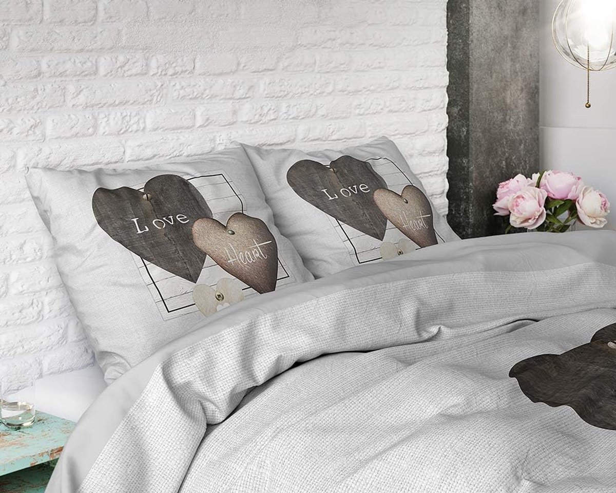 Duvet cover Love Heart 240 x 220 cm, 100% Cotton, With button closure, Duvet cover set, bedding set incl. 2 pillowcases - ShopVlot