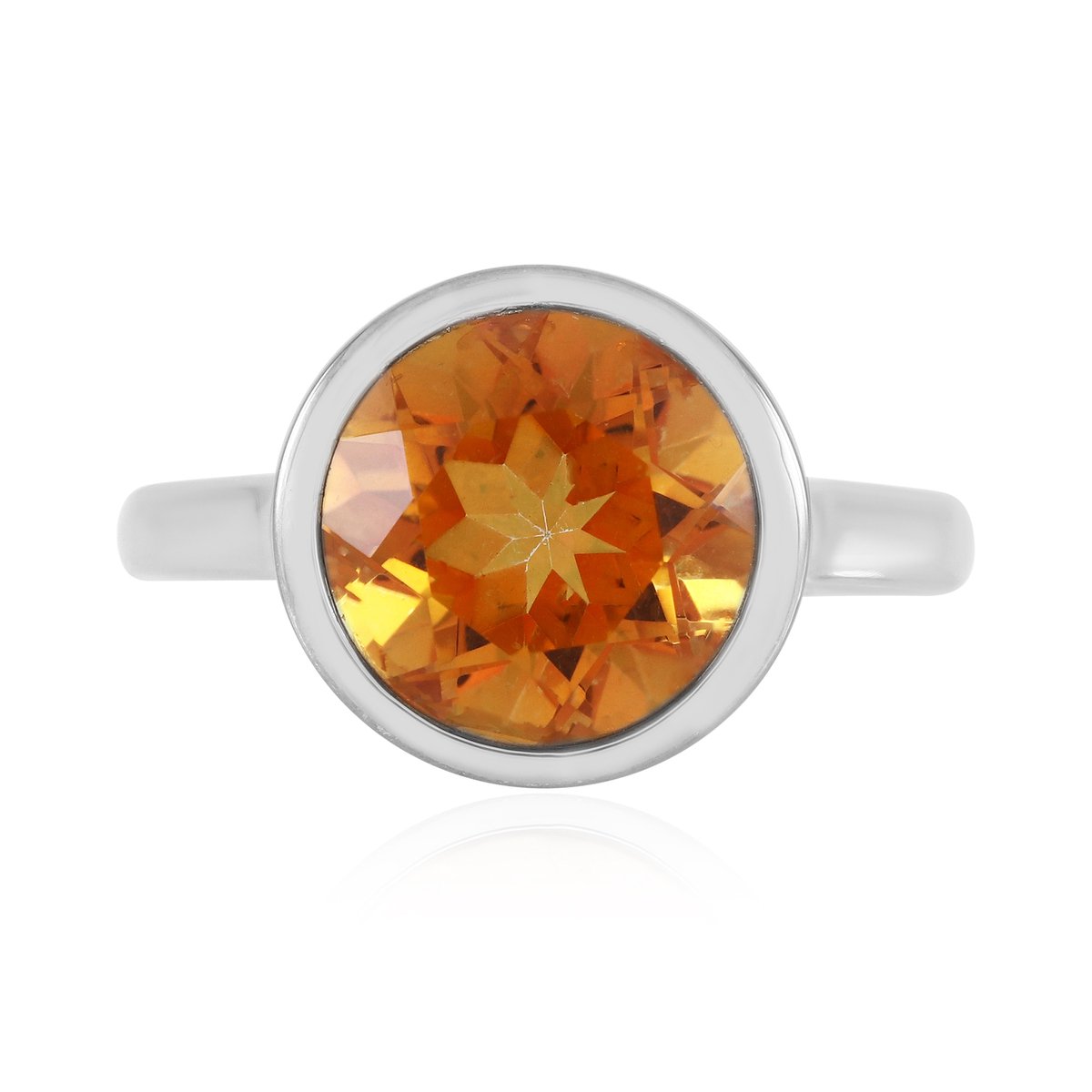 Cavill - Elegante Cocktailring 925 Sterling Zilver Platina Geplateerd - 3,383 ct Oranje Kwarts Braziliaanse Edelsteen - Ronde Slijpsel