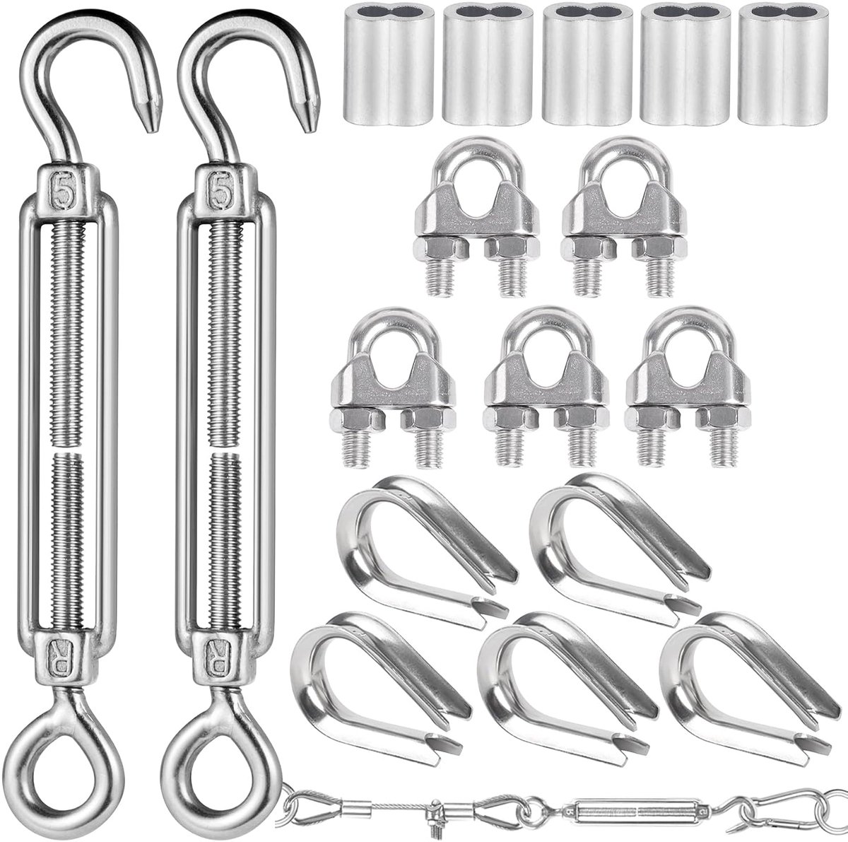 Sheryl&Rain 17 Piece Cable Tensioner, Turnbuckle Stainless Steel M5 Adjustable Rope Tensioner, Turnbuckle Set - ShopVlot