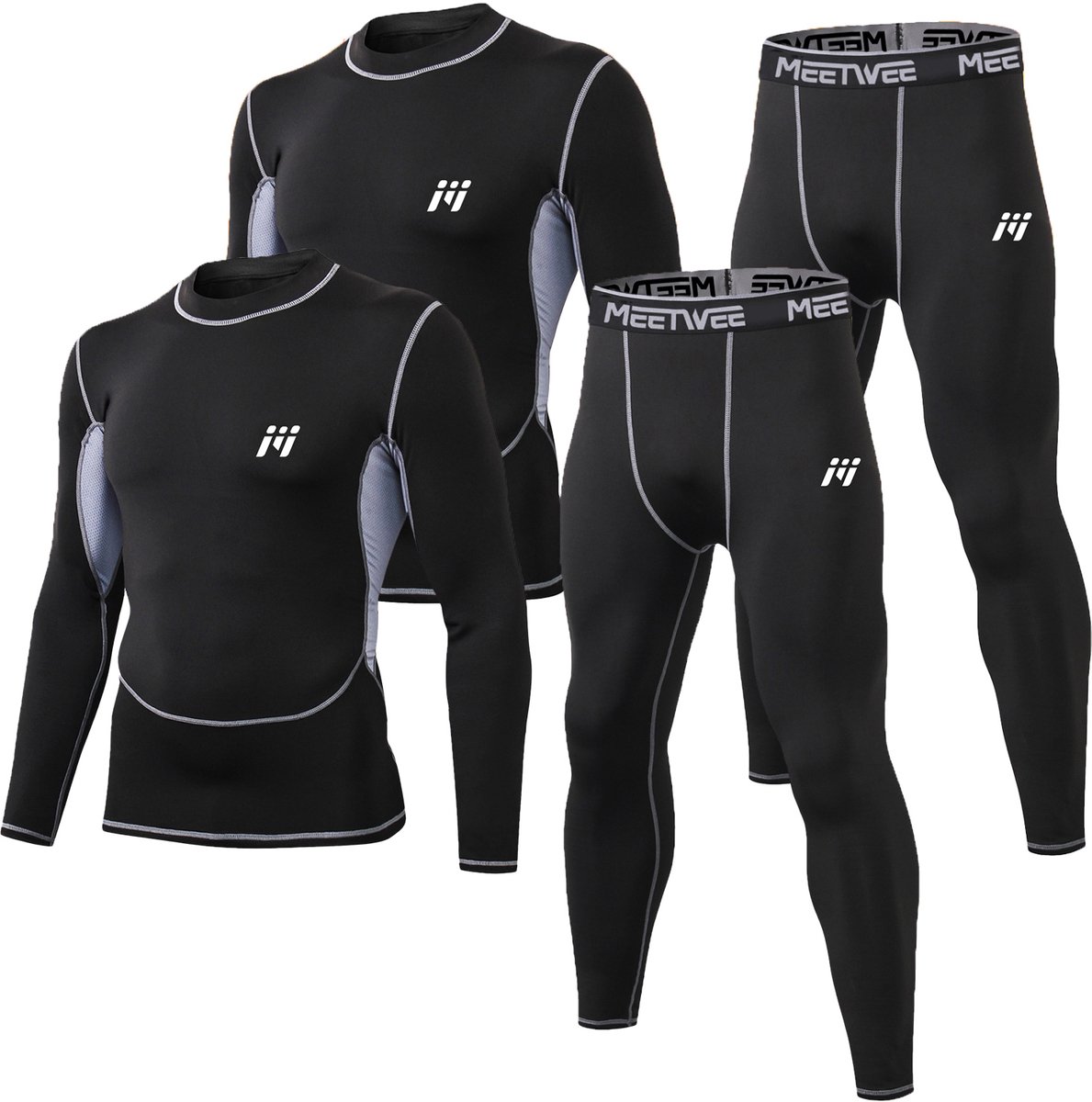 MEETYOO 2 Stu Thermoset - Thermo Ondergoed Heren - Thermo Kleding Set-Zwart-M