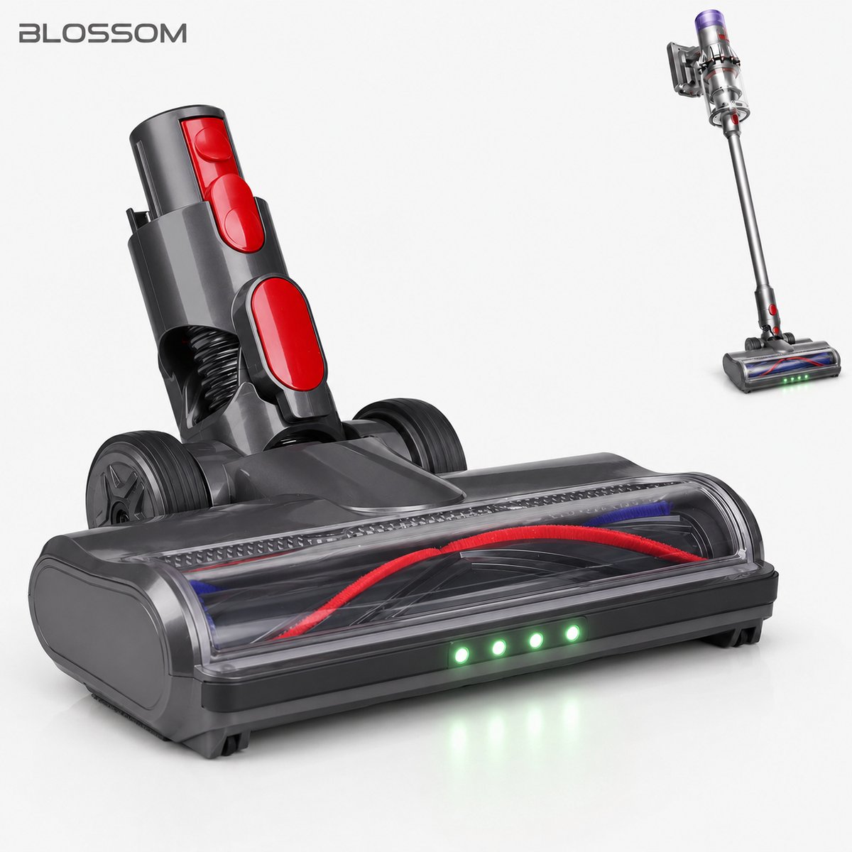 BLOSSOM Zuigmond Geschikt voor Dyson Steelstofzuiger V7/V8/V10/V11/V15/G5 - Vloerzuigmond - Stofzuigermondstuk - Stofzuigeraccessoires - Met LED Lampen - Zwart