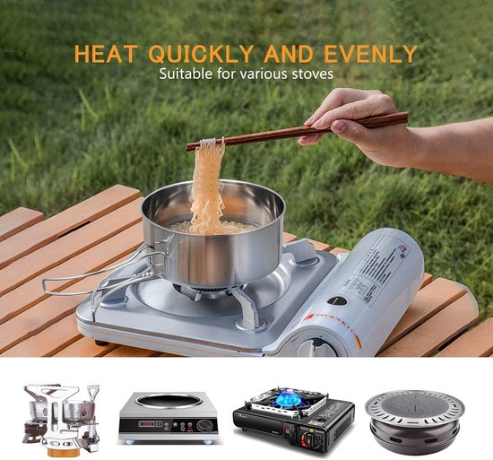 Camping Pannenset - 4-delig - Outdoor Pannenset - RVS - Ultra Compact & Lichtgewicht - Outdoor Kookset - Inklapbare Handgrepen - Zilver - voor picknick camping kookset backpacking camping wandelen — afbeelding 4