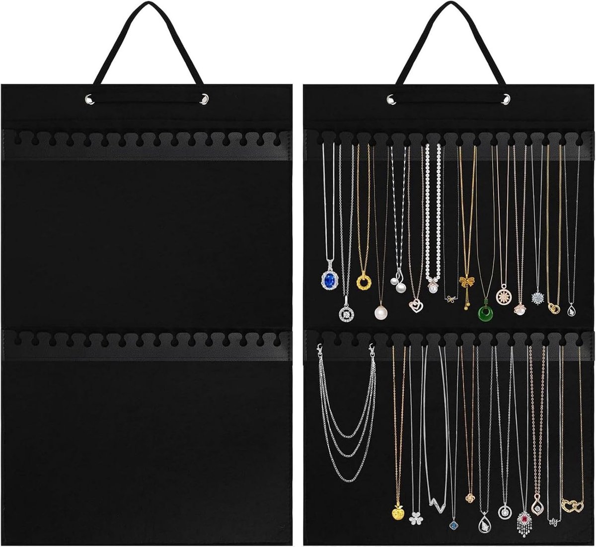 Dubbelzijdige Kettingenorganizer voor Deur - Grote Hangende Sieradenopslag met Haak - Muurhanger voor Kettings en Armbanden - Overzichtelijke Display Houder voor in de Kast