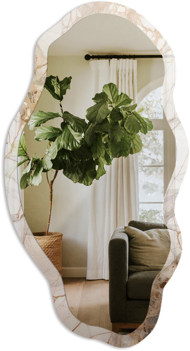 TULUP Marmeren Elegantie Spiegel - Wit Rechthoekige Spiegel Voor Interieur - Organische Spiegel - Woonkamer, Kantoor, Slaapkamer - Klassiek - 45x90 cm - Totale afmeting 52x97 cm Elegant MarmerPatroon, Wit