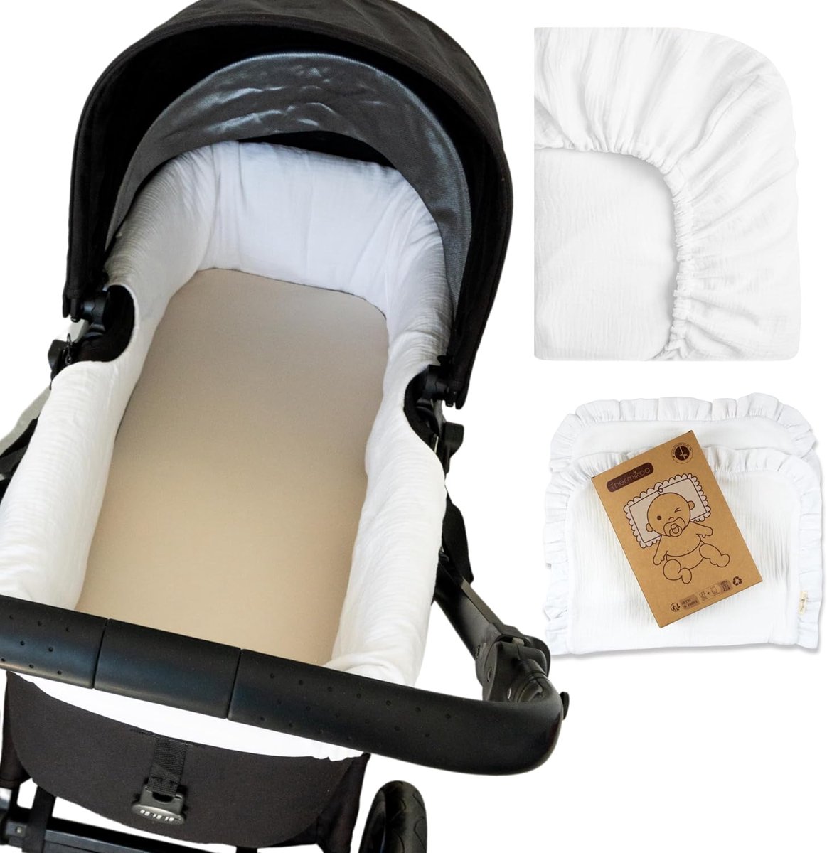 THERMIKOA Universeel inzetstuk voor kinderwagen van 3-laags mousseline, binnenrand katoen, ademend, zonder vulling - ShopVlot