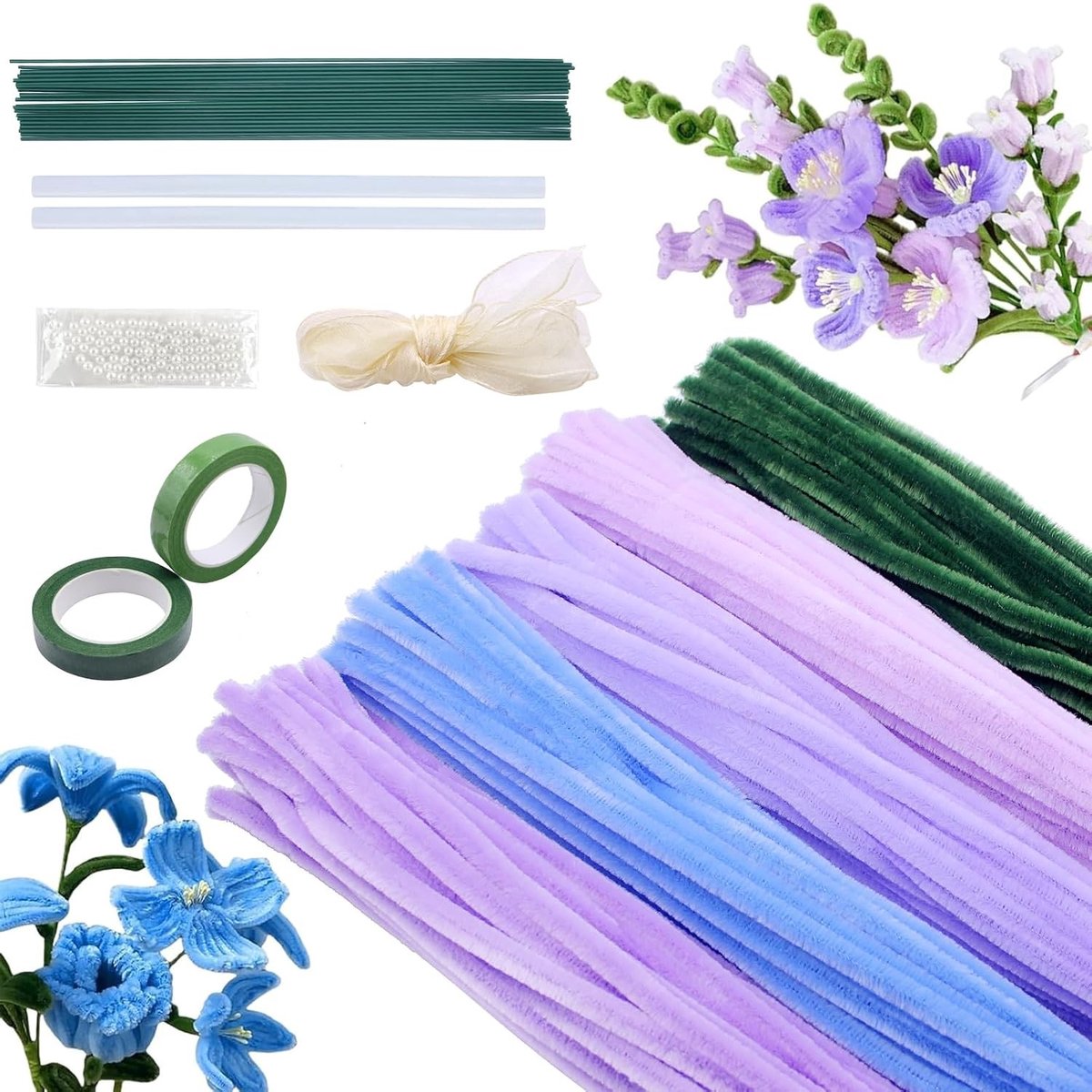 Pipe cleaners - Paars - 250 Stuks - Flexibele Pijpenragers met Bloemenaccessoires - Voor Creatief Knutselen