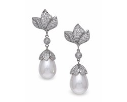 AVANT-GARDE PARIS Oorbellen - Elegante Dangles - Parel - Rhodium Plated - 5.1 cm - Post en Back Sluiting