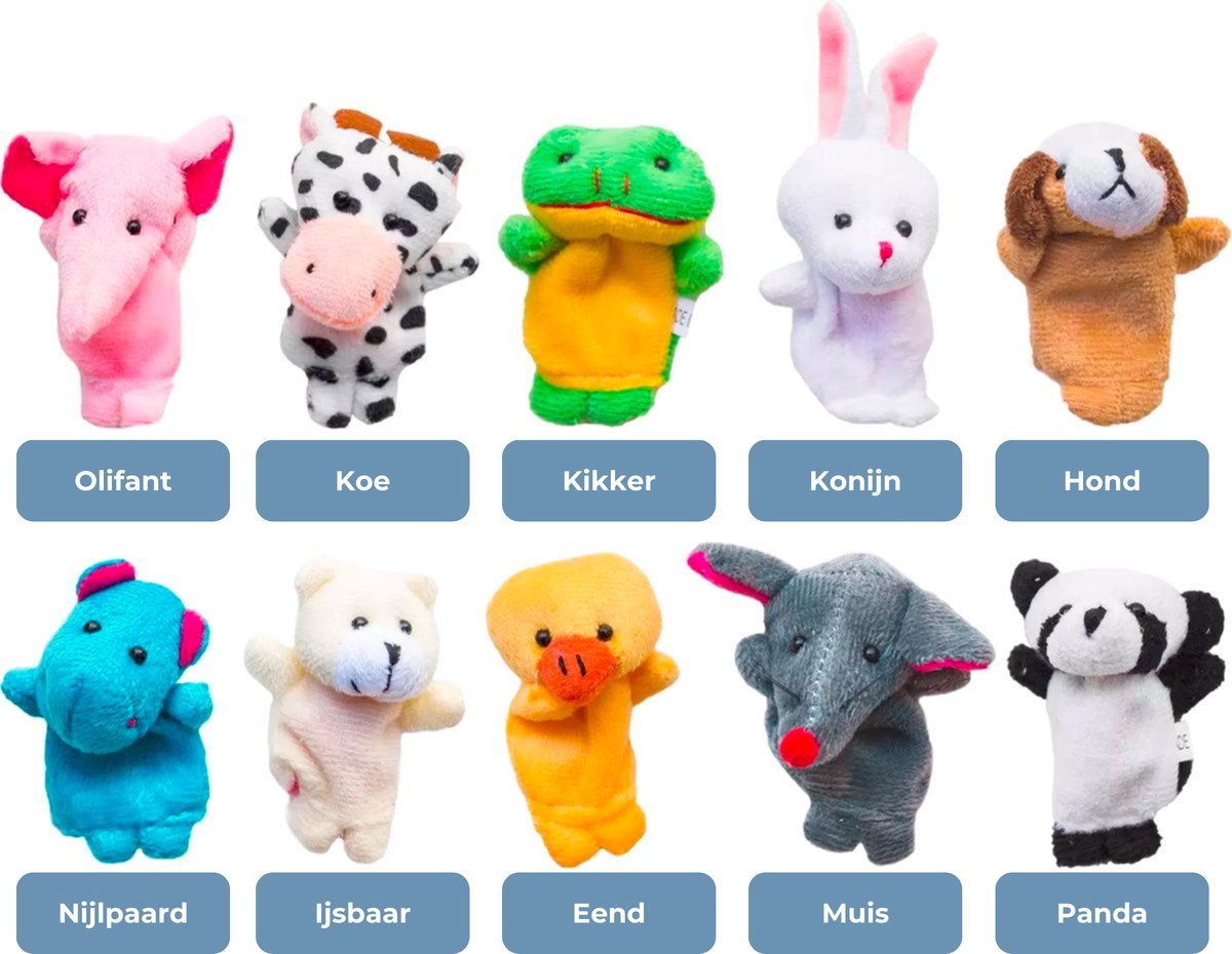 10x Vingerpoppetjes - Poppenkast spellen - Vinger diertjes - Dieren voor op vingers - Vingertop beestjes - Speelgoed voor kinderen - Pluche poppetjes - Vingerpop dieren - Jonyx — cadeau in Spellen & Speelgoed - foto 6