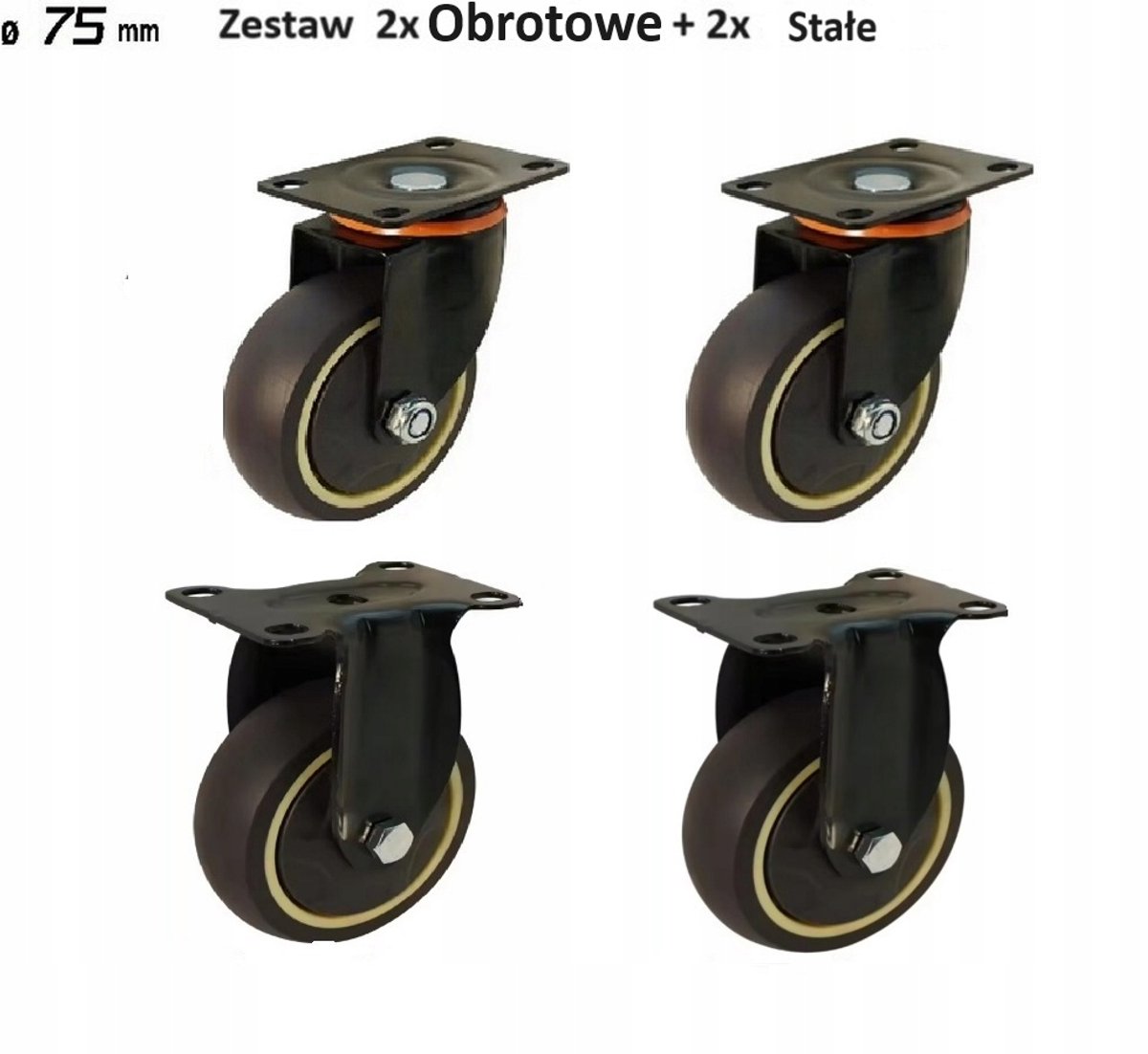 Set van 4 Zwenk- en Vaste Wielen 75mm TPR - Merkloos