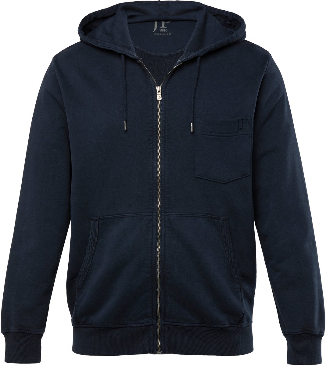 JP 1880 - Heren - Hoodie-jack sweatstof capuchon vintage look capuchon - Navy blauw - Maat 5XL