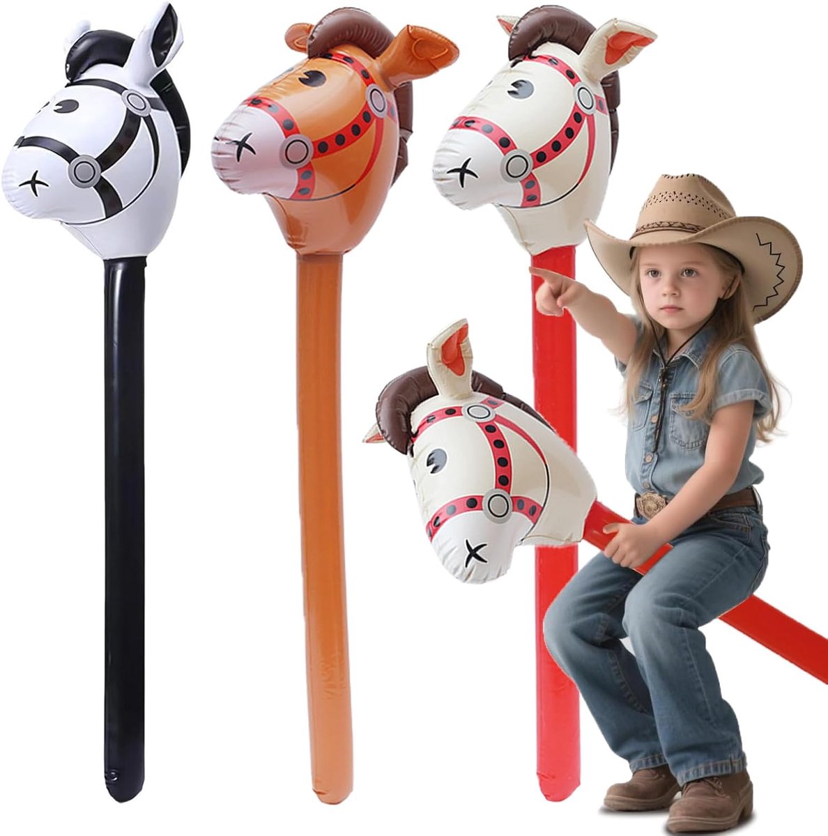 Opblaasbare Paardstok Set van 3 - PVC - Stevige en veilige speelaccessoires - Perfect voor rollenspellen - ShopVlot