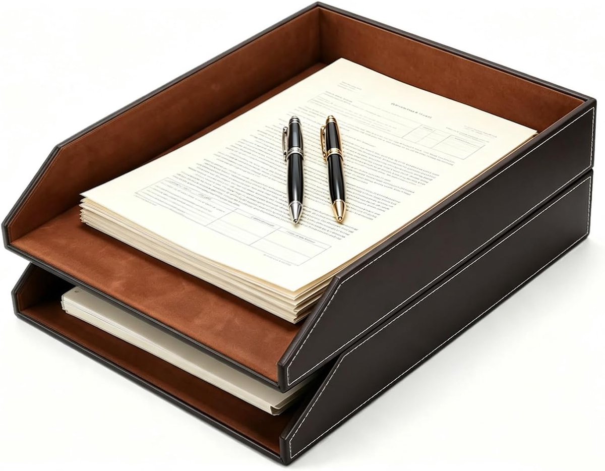 Documenttray A4 - stapelbaar - zwart en bruin - ideaal voor thuis en kantoor - ShopVlot