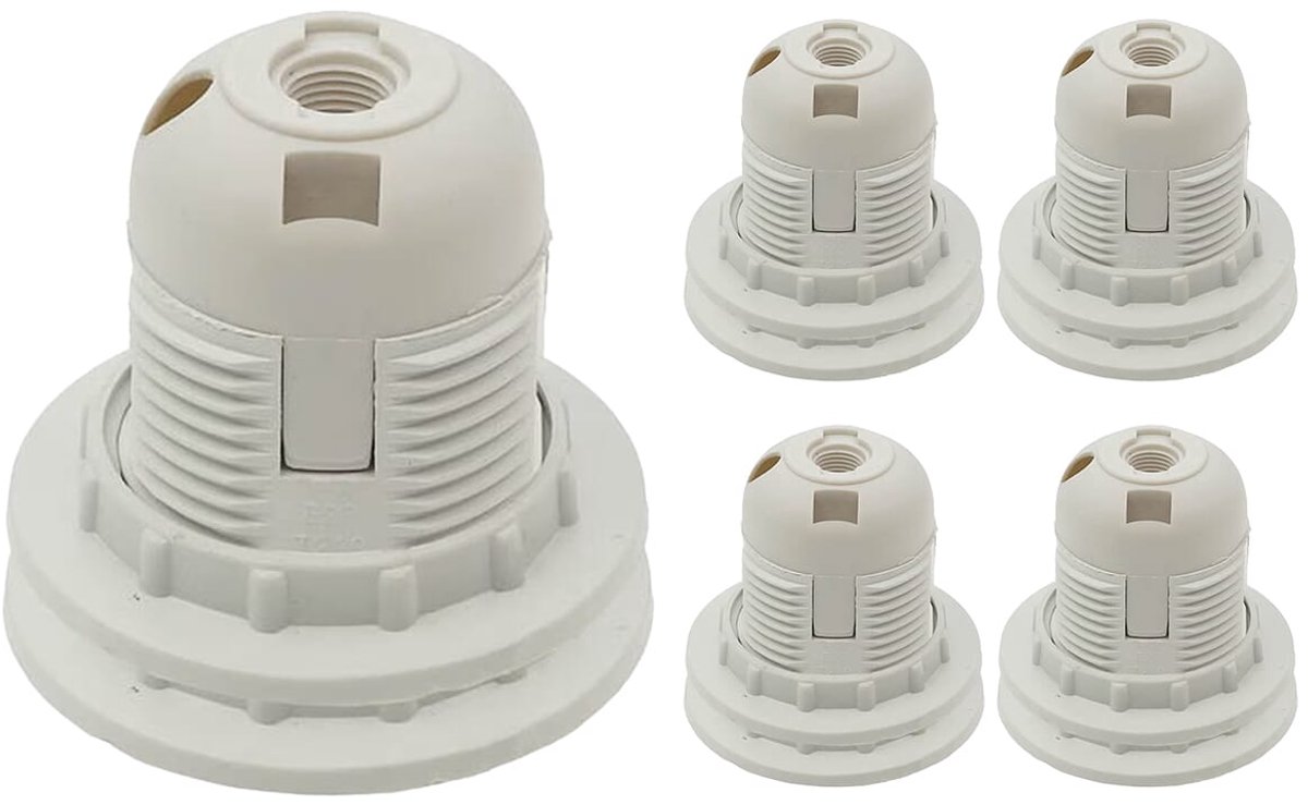 VITO E27 Lamphouder Schroefdraad - Kunststof - Wit - Persverbinding met 2 ringen - E27 fitting - 5 stuks