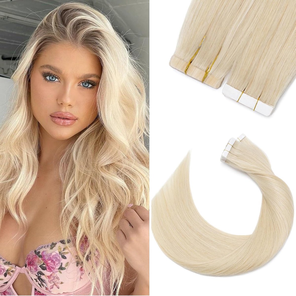Tape-in Haar Extensions 40 cm - Platinablond - Echt Remy Haar - Makkelijk te bevestigen - ShopVlot