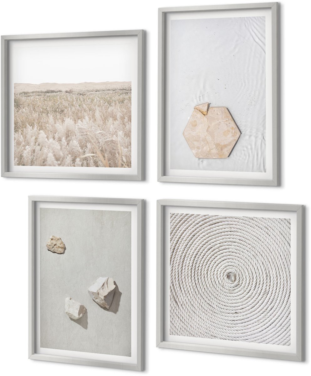 Coloray 4-Delige Schilderij Set - Lichte texturen op zand, delicate boho-stijl - 40 x 40 cm en 40 x 60 cm - Decoratieve Schilderijen - Woonkamer - Interieur - Wanddecoratie