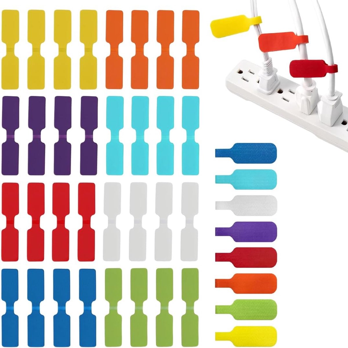 Herbruikbare kabellabels, nylon, meerkleurig, beschrijfbaar, met sluiting, voor kabelbeheer, kantoor, opladers en - ShopVlot