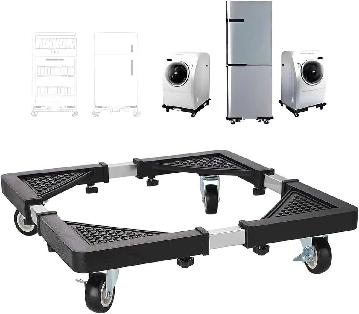 Wasmachine-onderstel met wieltjes, 43-65 cm, verstelbare wasmachinestandaard van roestvrij staal, mobiele - ShopVlot