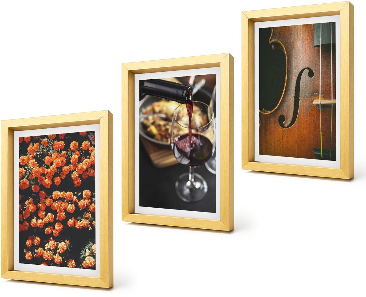 Coloray 4-Delige Schilderij Set - Vintage romantische bloemen, wijn en viool - 20 x 30 cm - Muurdecoratie - Schilderijen Set - Woonkamer - Moderne Wanddecoratie