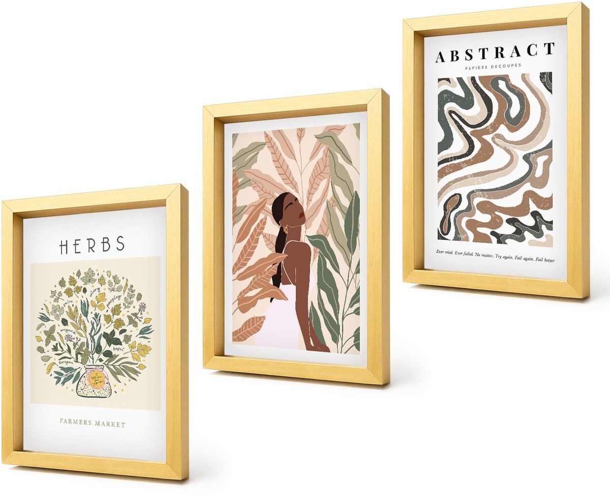 Coloray 4-Delige Schilderij Set - Boho-esthetiek, pastelkleurige minimalistische posters - 20 x 30 cm - Schilderijen Set - Wanddecoratie - Woonkamer - Interieur Decoratie