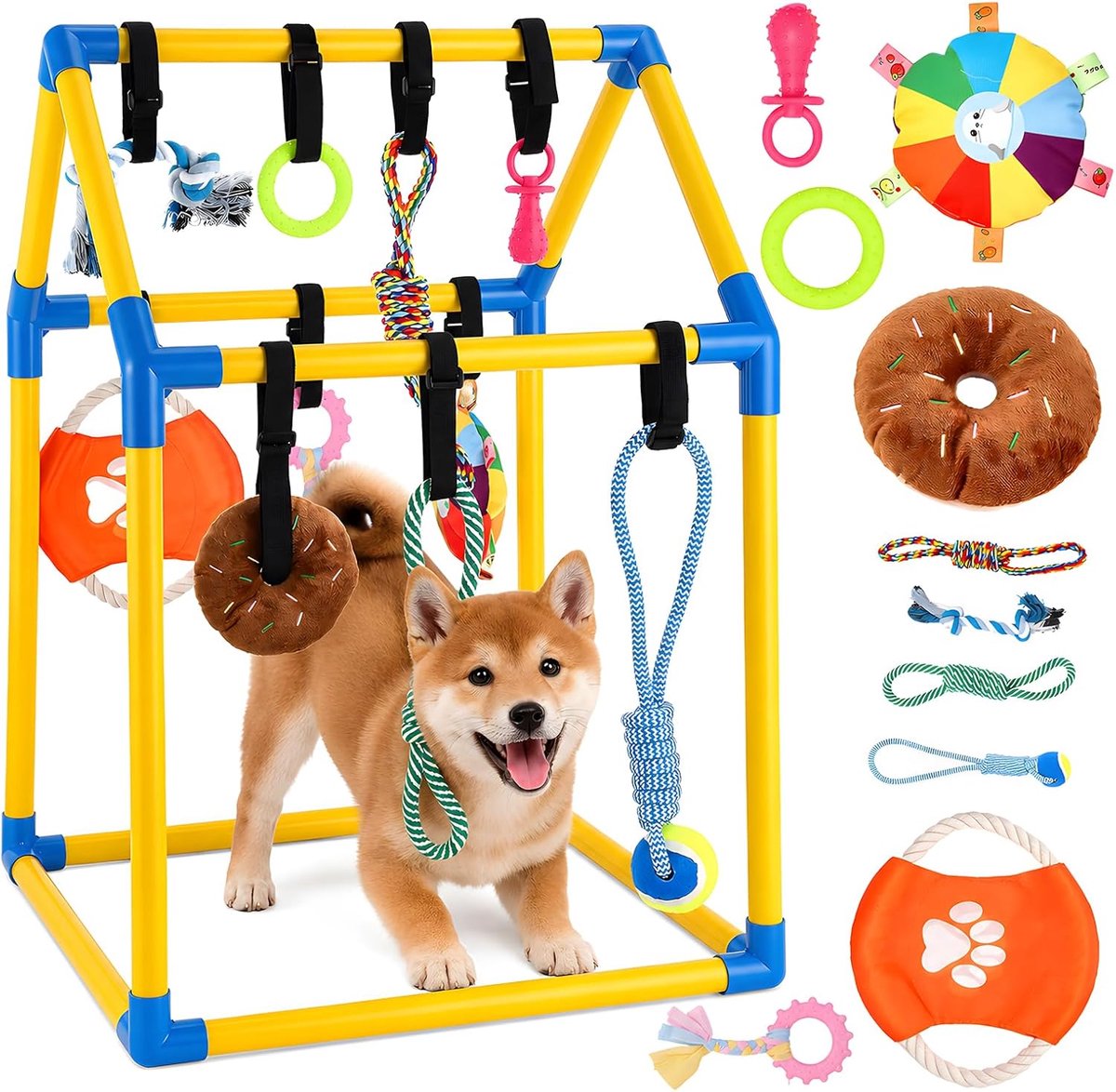 Puppy-speelstel, puppyspeelstudio met 10 hangspeelgoed, puppyspeelzaal, puppyspeelboog, kleine honden - ShopVlot