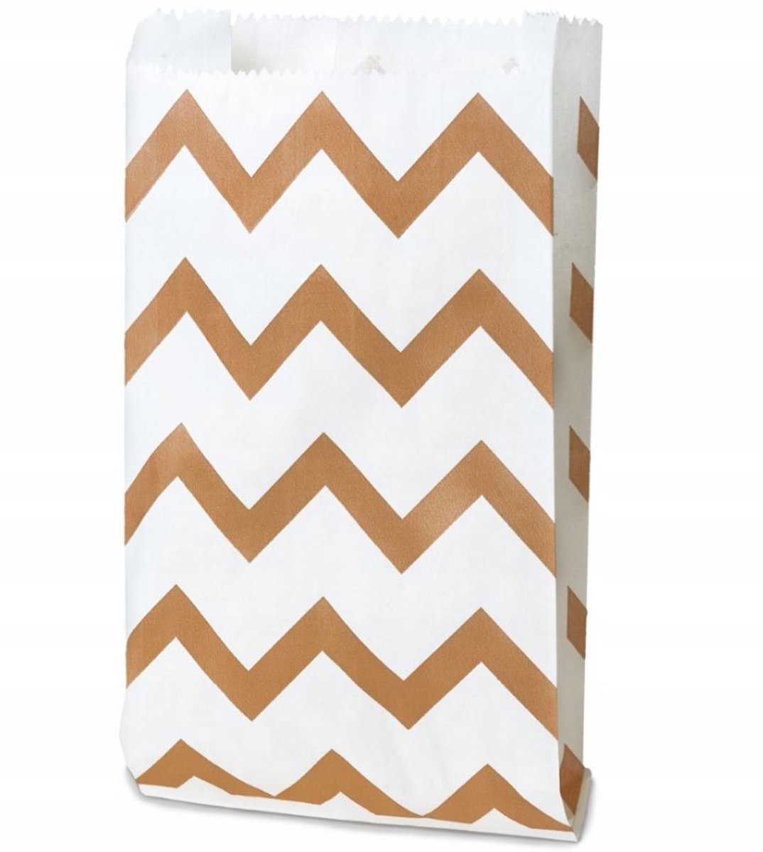 Set van 50 vouwtassen 12x21 cm - Wit met bruine zigzag print
