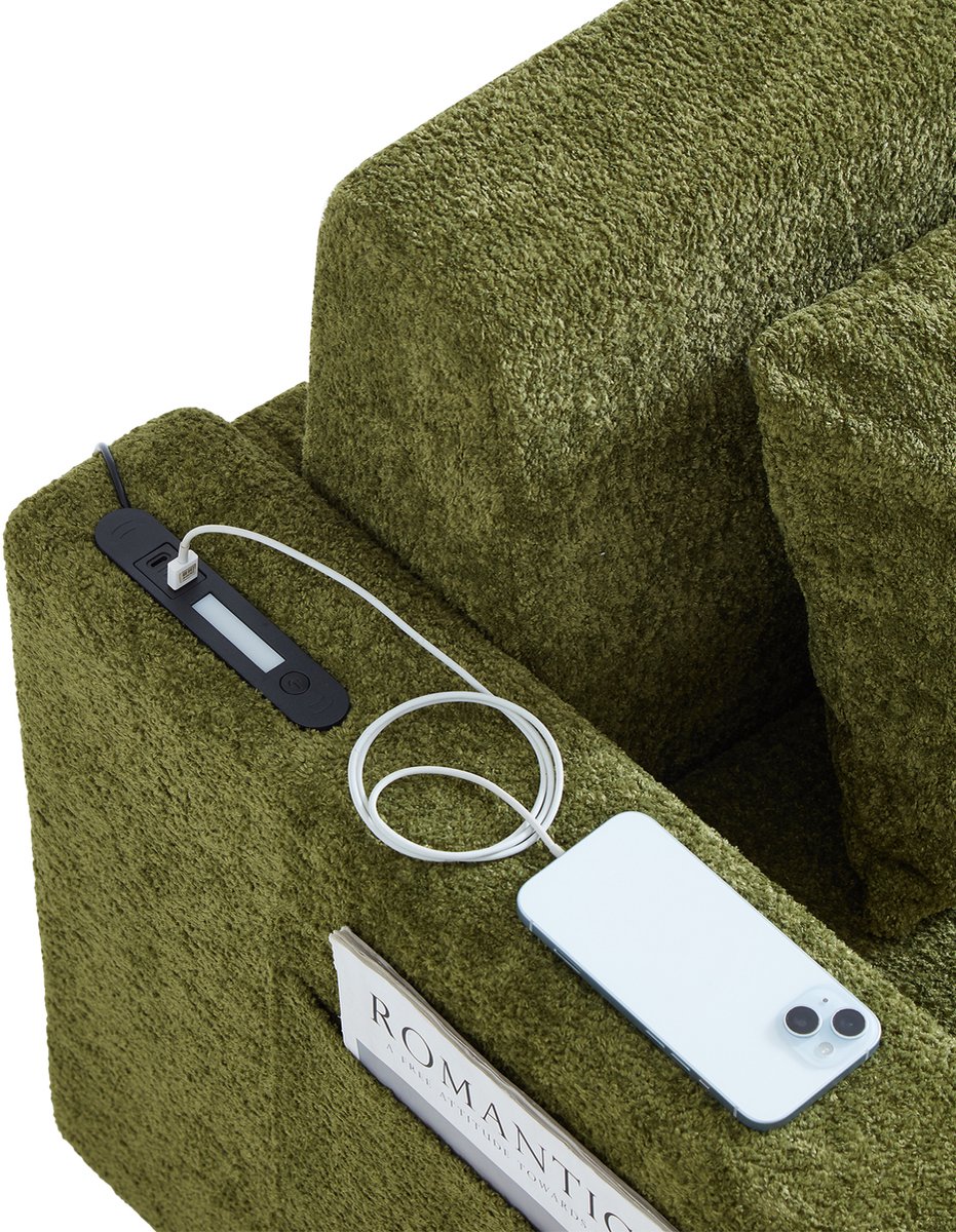DESMIU Slaapbank 2-Zits 153 Cm - Klapbaar Met USB Oplaadfunctie, Bekerhouders En Zijvakken - Voor Woonkamer En Appartement - Velvet Groen