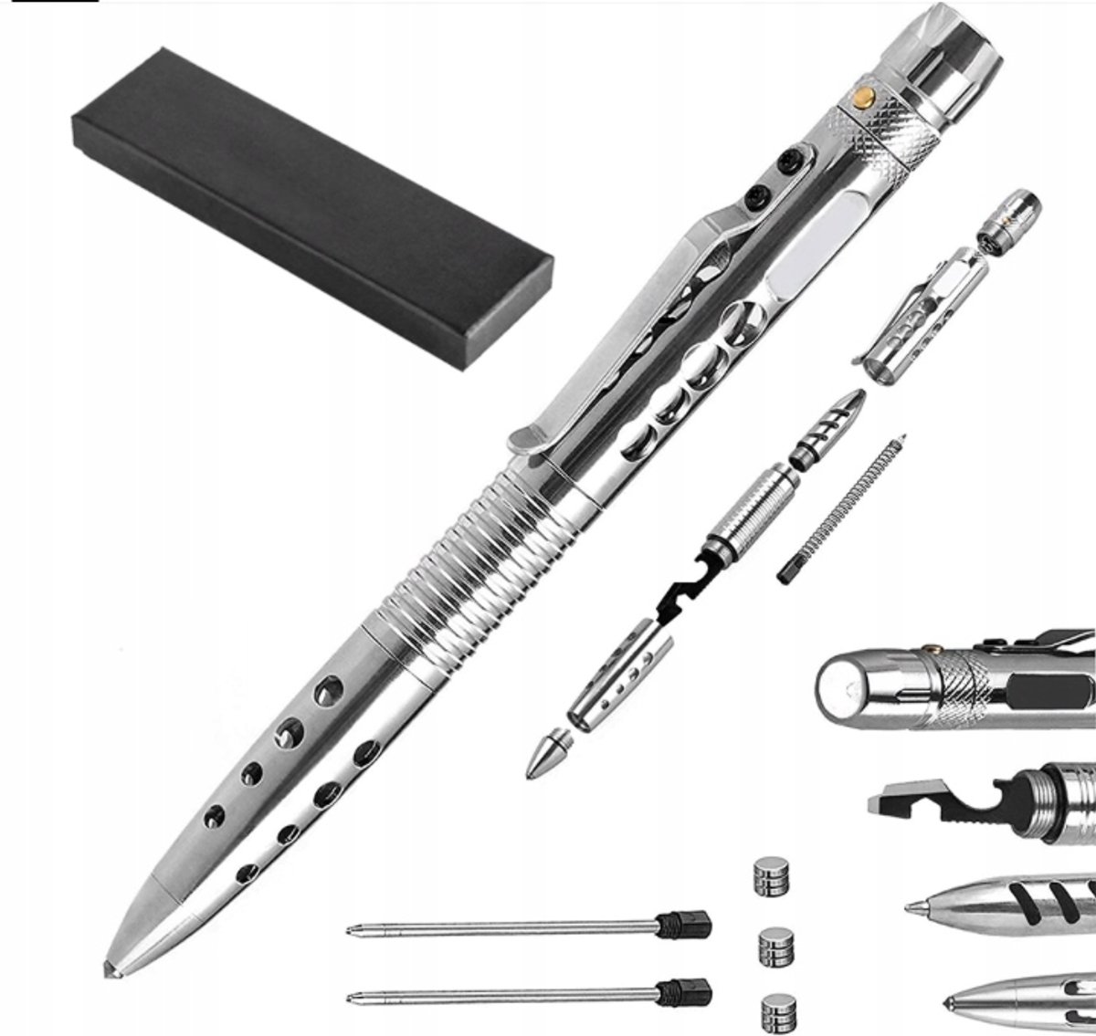 Tactische Kubotan Pen Multitool met LED Zaklamp en Ruitbreker