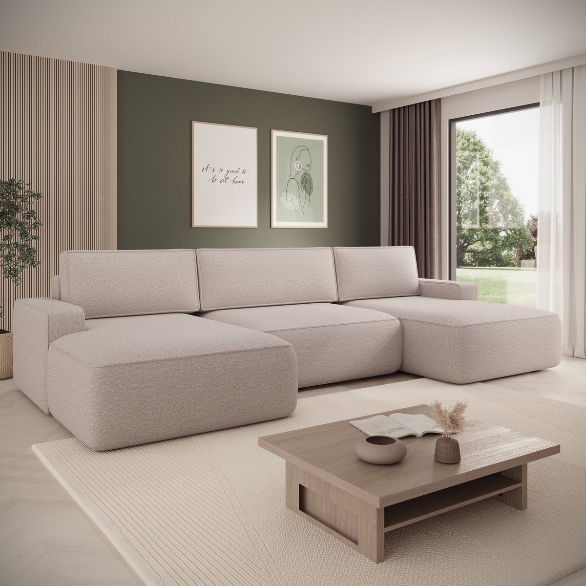 Meubella - Nayir - Hoekbank 3-zits met chaise longues - Stof beige