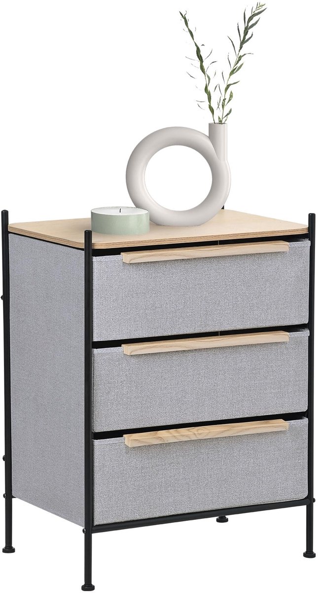 ML-Design ladekast met 3 stoffen lades grijs 58x78x42,5 cm multifunctionele commode dressoir opbergmeubel met MDF-blad - ShopVlot