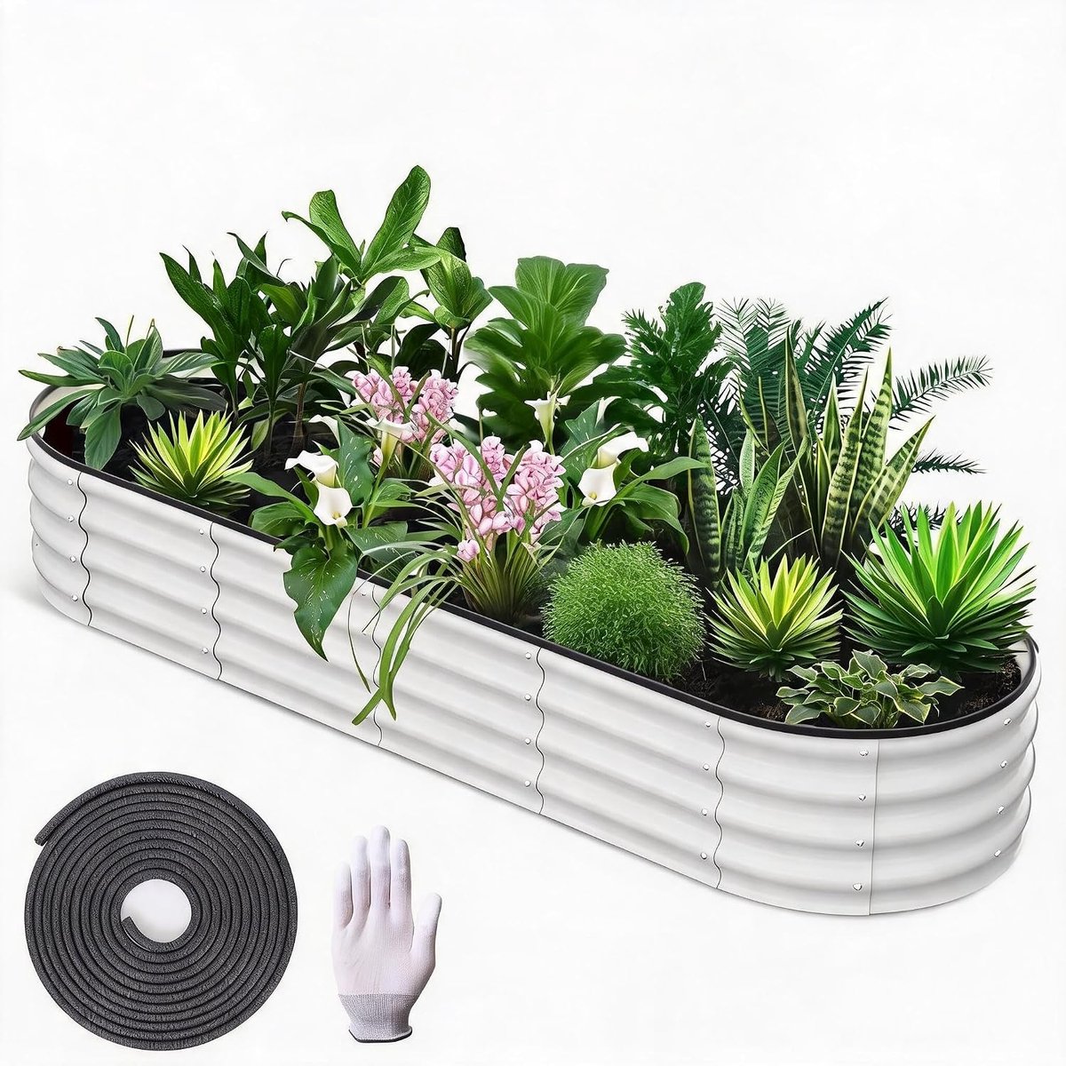 Gegalvaniseerde Moestuinbak XXL - 240 x 60 x 60 cm - Verhoogde Plantenbak voor Buiten - Wit - Veiligheidsranden - Metaal - Bodemloze Kweekbak voor Groenten en Bloemen