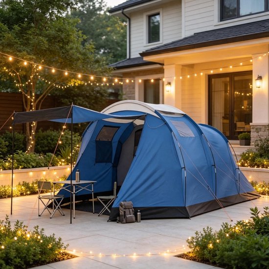 MIVRAY Tunneltent - Waterdicht 3000 Mm En Dubbelwandig - 460 X 260 X 190 Cm - Polyester - Blauw - 4-Persoons Kampeertent Met Voortent — afbeelding 4