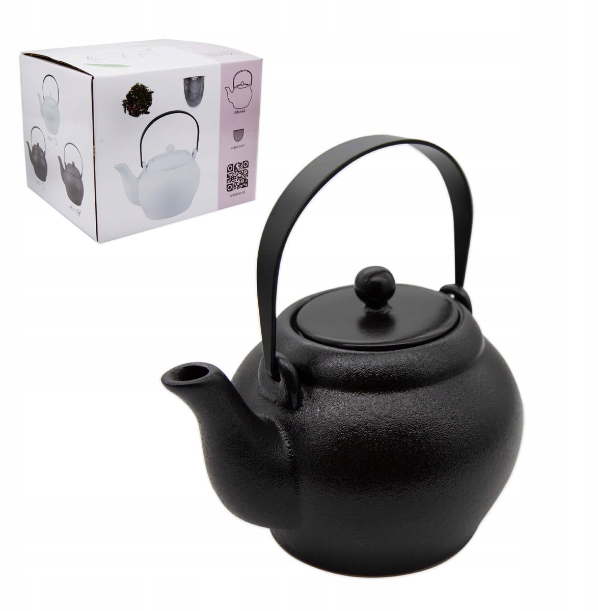 Klassieke Keramische Theepot Zwart 900ml met Zeef