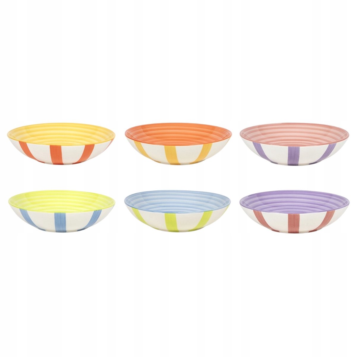 6-delige set diepe keramische borden 21 cm - Kleurrijk & Stevig