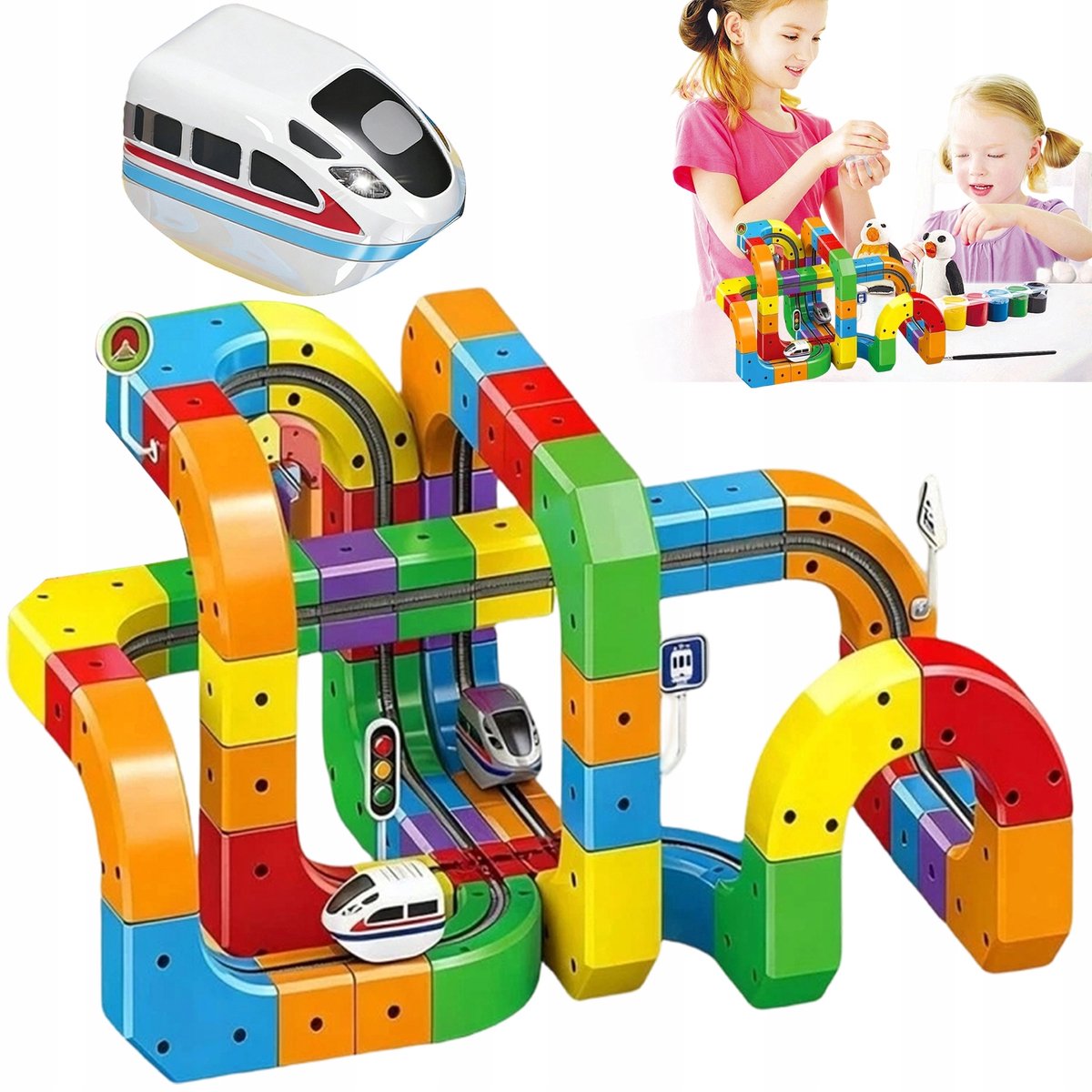 3D Cube Tracks - Elektrische Treinbaan - 123 Delig - DIY Bouwbare - STEM - Educatief/Montessori Speelgoed - Hellingen & Bochten & Viaducten - Stimuleert Fijne Motoriek - USB Oplaadbaar - Voor Kinderen & Ouder-kind Spel - Interactief
