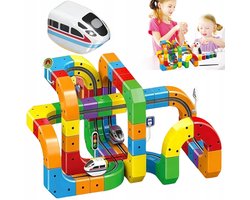3D Cube Tracks - Elektrische Treinbaan - 123 Delig - DIY Bouwbare - STEM - Educatief/Montessori Speelgoed - Hellingen & Bochten & Viaducten - Stimuleert Fijne Motoriek - USB Oplaadbaar - Voor Kinderen & Ouder-kind Spel - Interactief