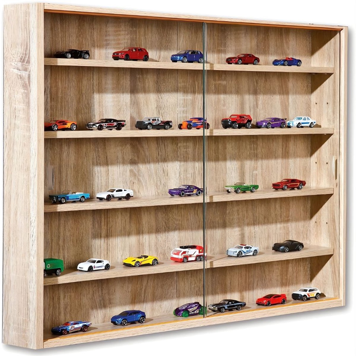 Lìon® Vitrinekast Met Glas - Vitrinekast Met Led Verlichting - Vitrinekast Hangend - Vitrinekast - Vitrine - Bruin - 10cm x 80cm x 60cm