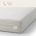 Witte matras met een gestructureerde hoes. Een label met het MIA Sleep logo is zichtbaar.