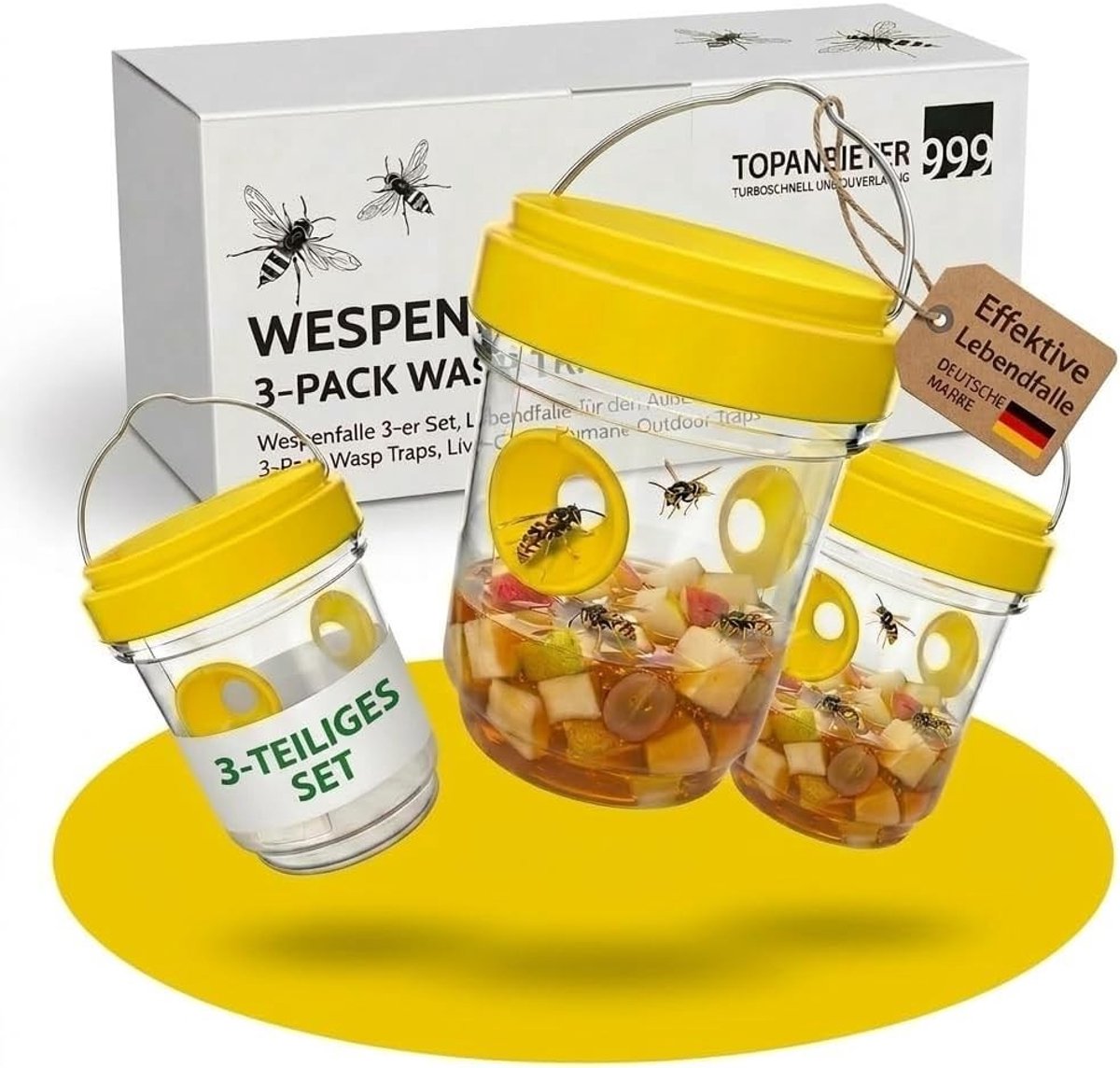 Wespenvangers - Transparant - 3-delige set - Herbruikbare levendvallen zonder chemicaliën - Voor tuin en balkon