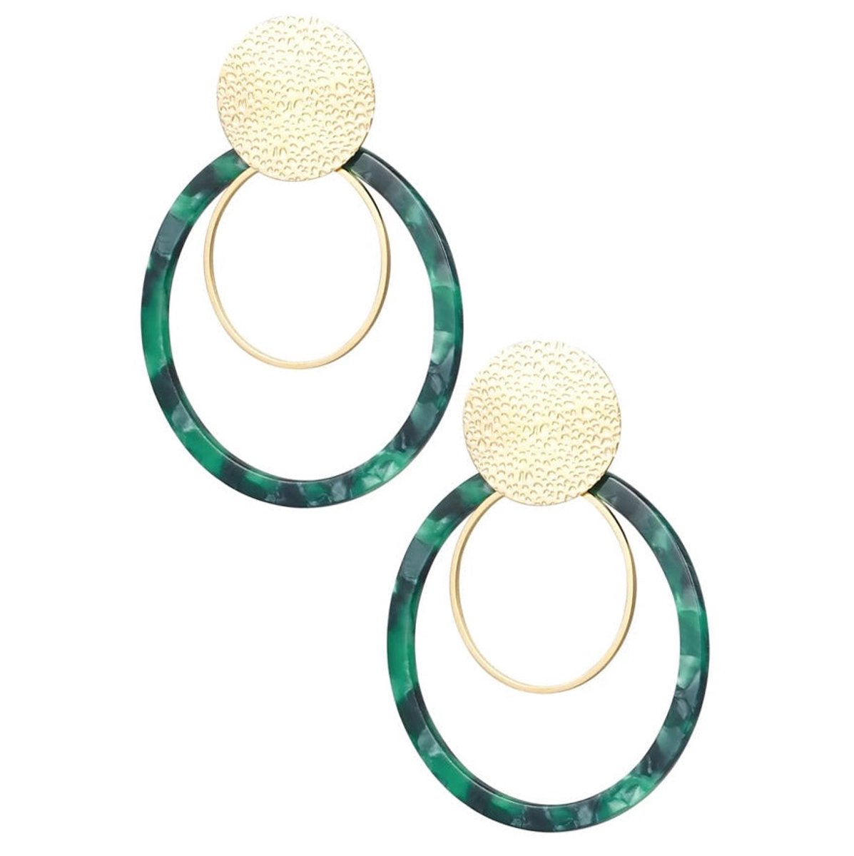 Yehwang Oorbellen Cirkels met Print goud groen